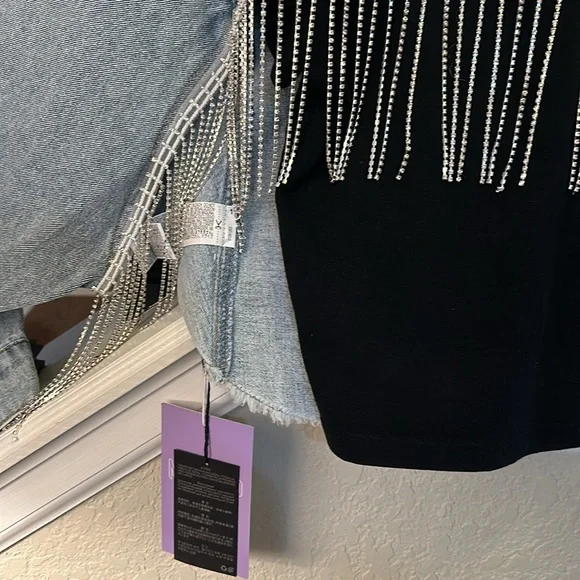 Forever 21 Jean button up  jacket with fringed half back. Size  L - Picture 5 of 5